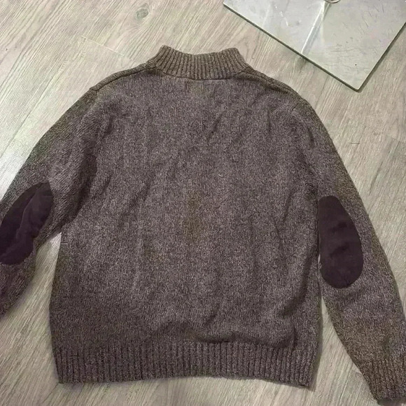 Chaps Ralph Lauren Men's Mock Neck Brown Henley Sweater with Elbow Patches Small - Picture 7 of 7